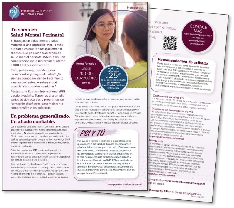 Product Description: Folletos para Proveedores de PSI (paquete o descarga gratuita) En español</br></br>Información sobre formaciones y recursos de PSI para profesionales. Para compartir, por ejemplo, en actos de concienciación pública (junto con el folleto Padres). El envío está incluido en el precio de los paquetes. Elige el tamaño del paquete según el número de folletos que quieras (también puedes pedir varios paquetes). O puedes descargarlo de esta página sin coste alguno -- elige la versión "Margen" para imprimirlo fácilmente a nivel local.</br></br>PSI Providers Flyers (packet or free download) Spanish Language</br></br>Information on PSI trainings and resources for professionals. For sharing such as at public awareness events (in conjunction with the Parents flyer). Shipping is included in the cost for packets. Pick the packet size for the number of flyers you would like (can also order multiple packets). Or you can download it from this page at no cost -- choose the "Margin" version to easily print it locally.</br> Folletos para Poveedores de PSI