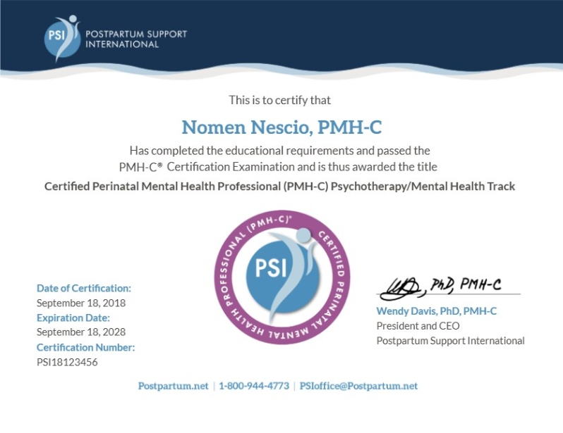 Product Description: High-quality printed certificate delivered by mail. Please only order this printed certificate after you have received your emailed certificate, after passing the PMH-C exam. You may email certification@postpartum.net with questions.</br> PMH-C Certificate